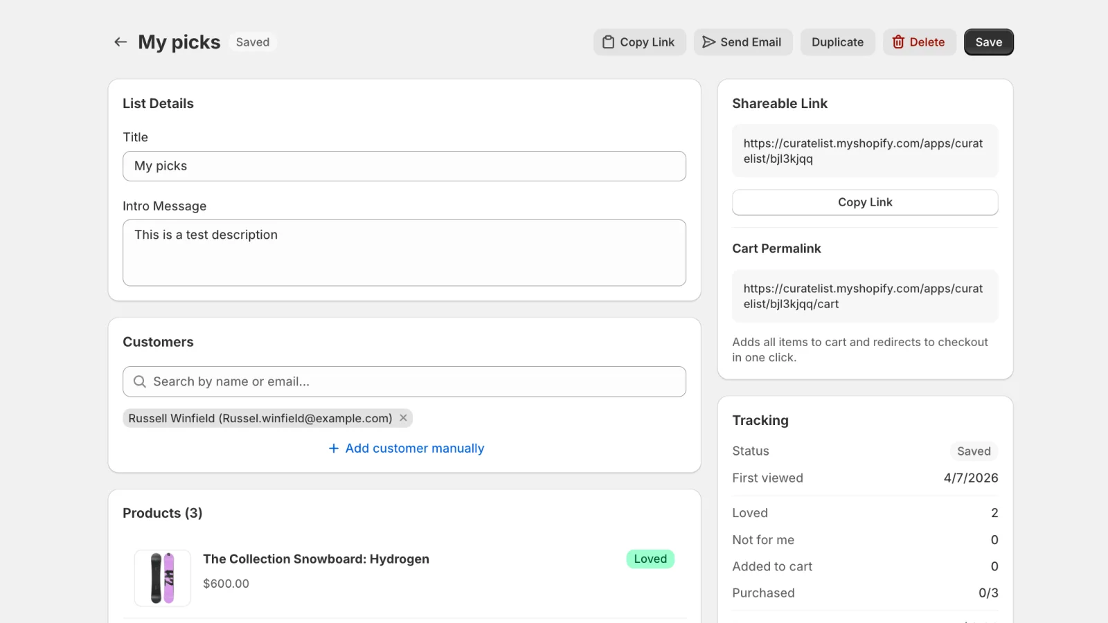 CurateList dashboard